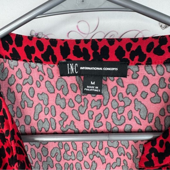 INC International Concepts long sleeve blouse zippers Red and Gray Leopard - Picture 7 of 9